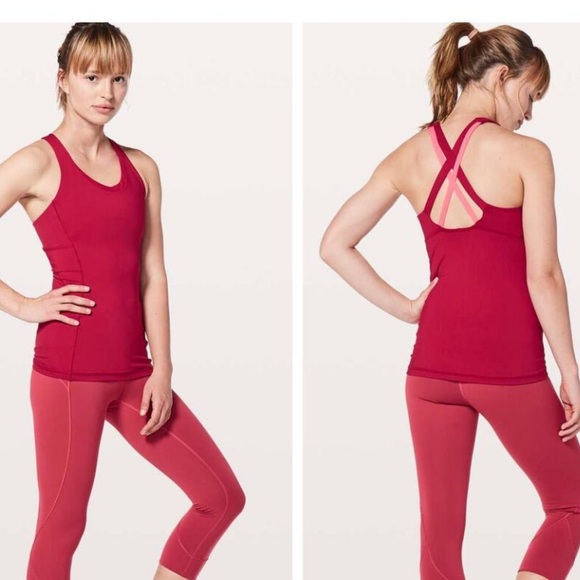 Lululemon Stash N Run Tank  Top Ruby Red & Pink Cross Back Size 4 - Picture 1 of 12
